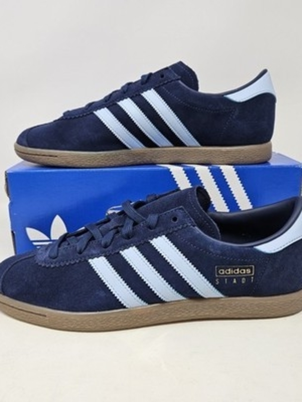 adidas Men’s Navy Suede Sneakers with Light Blue Stripes